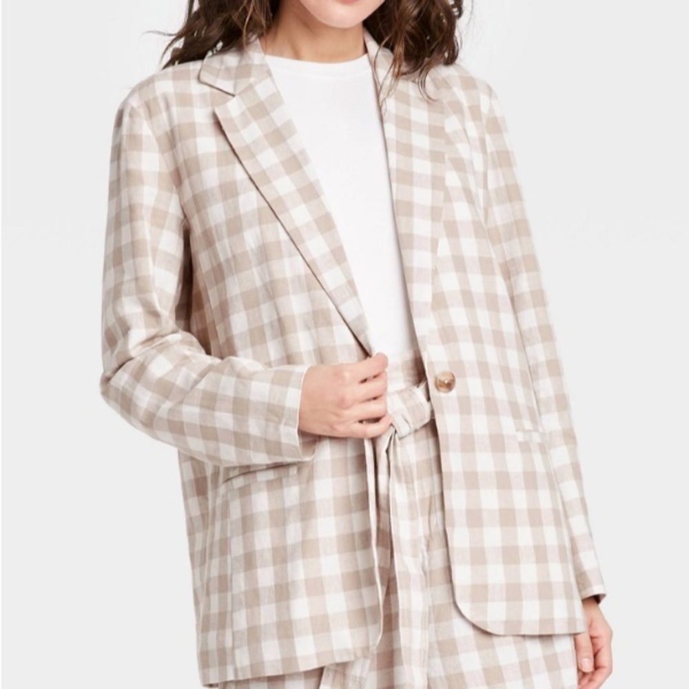 A New Day Linen Gingham Blazer/Short Set - XS
